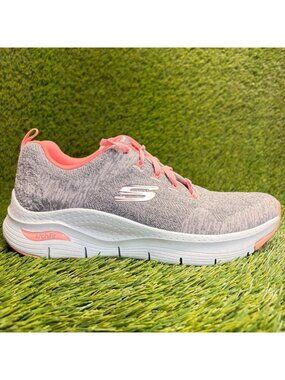 Skechers Comfy Wave Womens Size 9.5 Gray Pink Athletic Running Shoes Sneakers